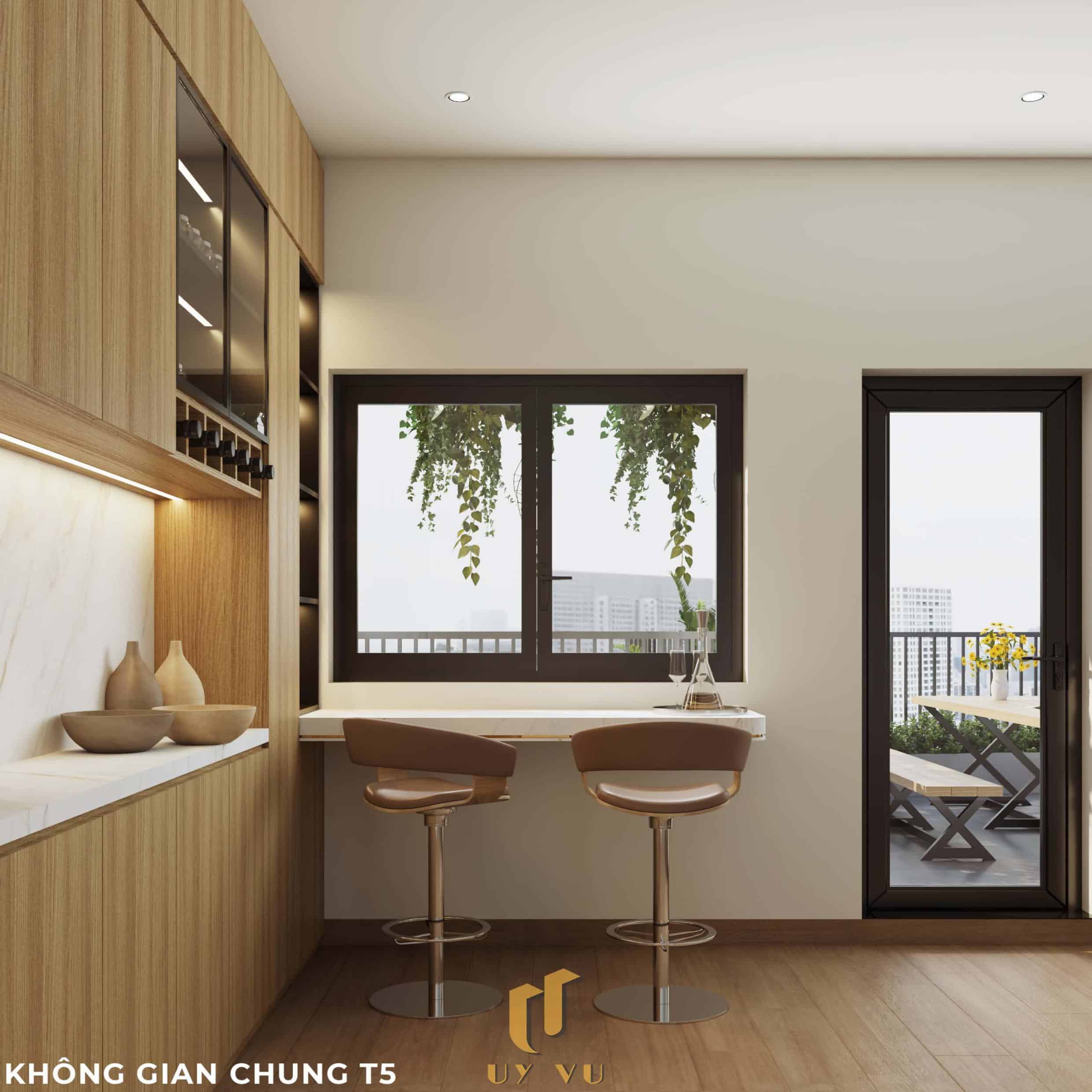 Nhà Chị Xuân Đà Nẵng | Hiện Đại, Tinh Tế Và Đầy Cảm Xúc Phối cảnh không gian chung tầng 5 nhà chị Xuân Đà Nẵng