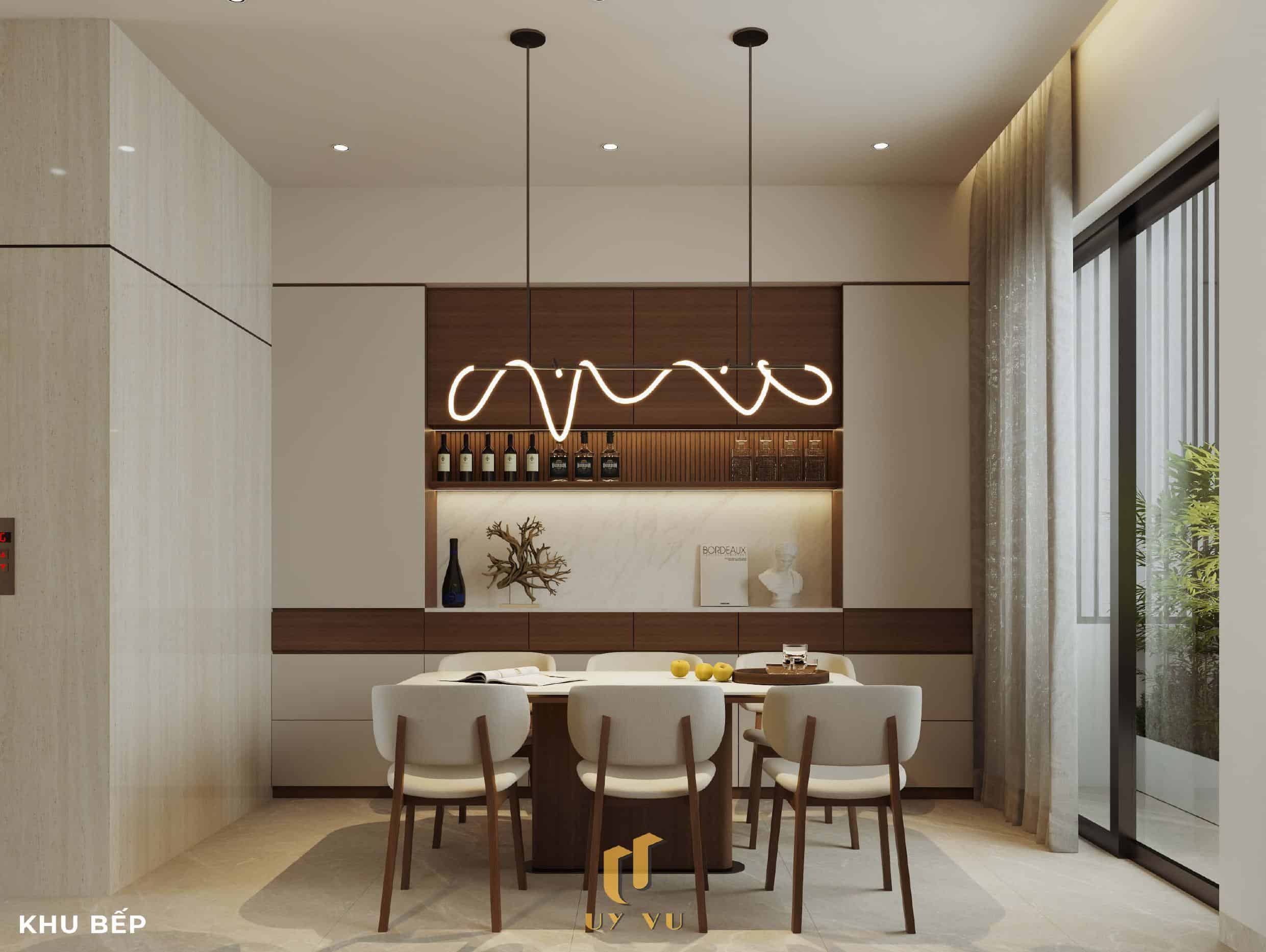 Nhà Chị Xuân Đà Nẵng | Hiện Đại, Tinh Tế Và Đầy Cảm Xúc Phối cảnh khu bếp nhà chị Xuân Đà Nẵng