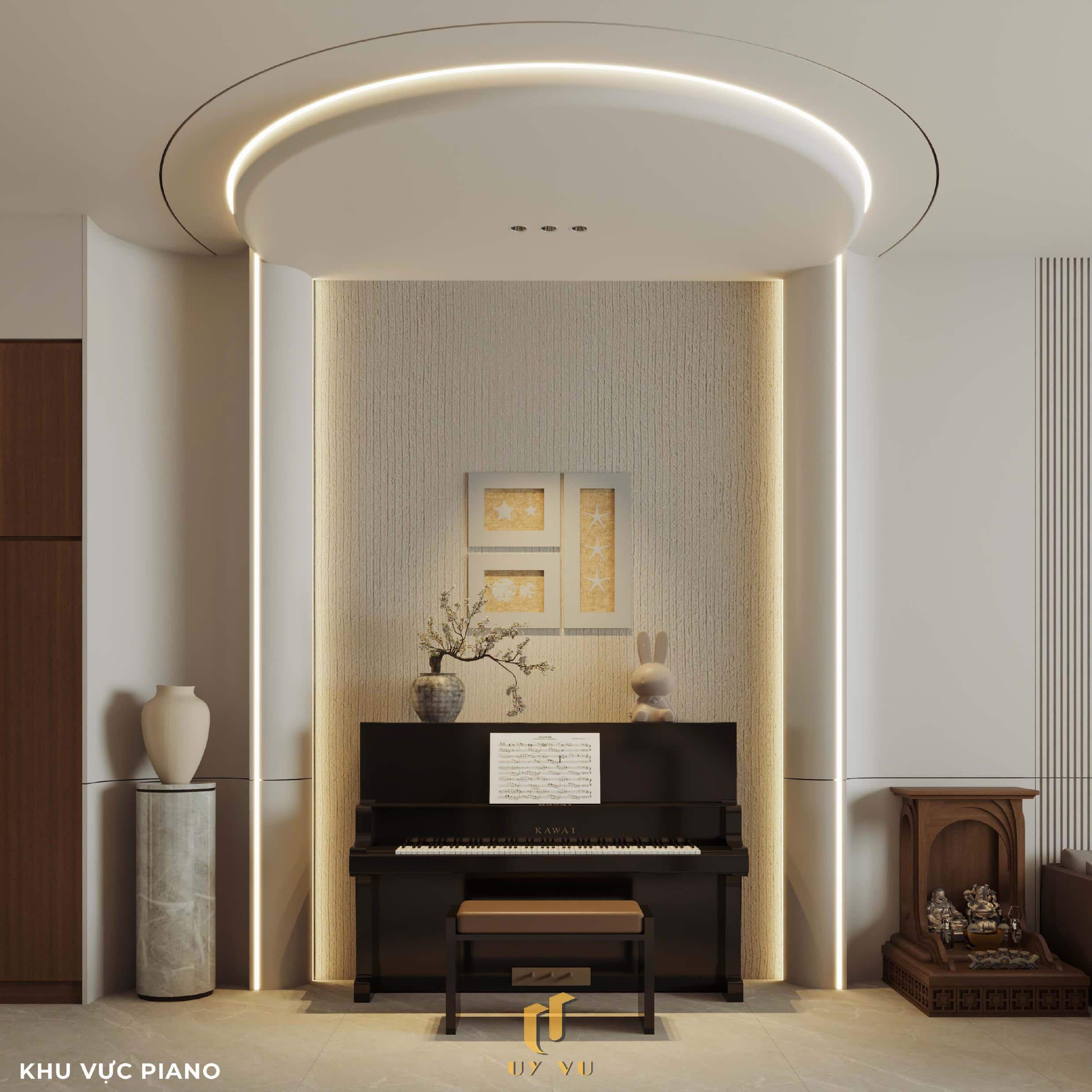 Nhà Chị Xuân Đà Nẵng | Hiện Đại, Tinh Tế Và Đầy Cảm Xúc Phối cảnh khu vực piano chị Xuân Đà Nẵng