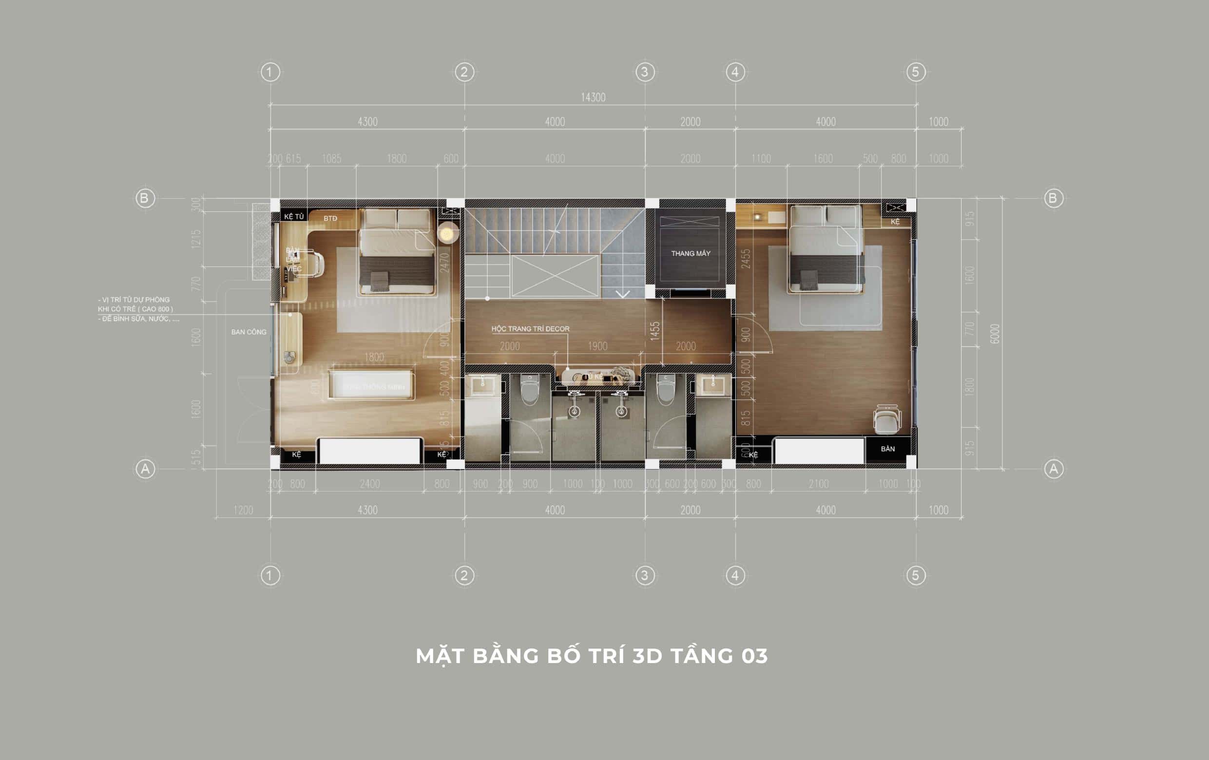 Nhà Chị Xuân Đà Nẵng | Hiện Đại, Tinh Tế Và Đầy Cảm Xúc Phối cảnh mặt bằng bố trí 3d tầng 3 nhà chị Xuân Đà Nẵng