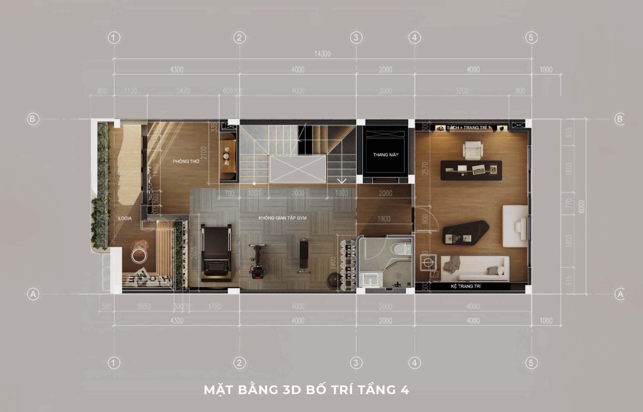 Nhà Chị Xuân Đà Nẵng | Hiện Đại, Tinh Tế Và Đầy Cảm Xúc Phối cảnh mặt bằng bố trí 3d tầng 4 nhà chị Xuân Đà Nẵng