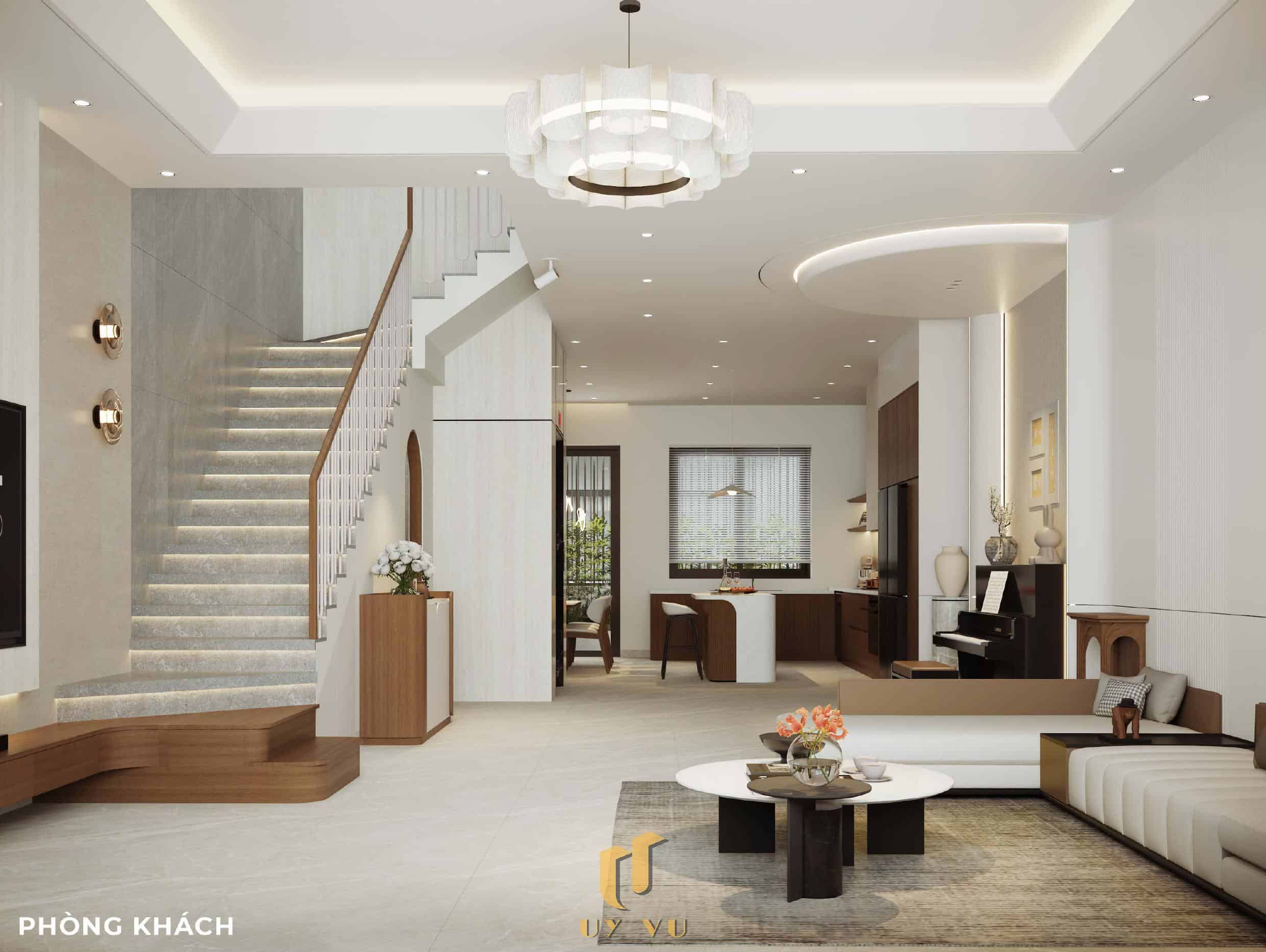 Nhà Chị Xuân Đà Nẵng | Hiện Đại, Tinh Tế Và Đầy Cảm Xúc Phối cảnh phòng khách nhà chị Xuân Đà Nẵng