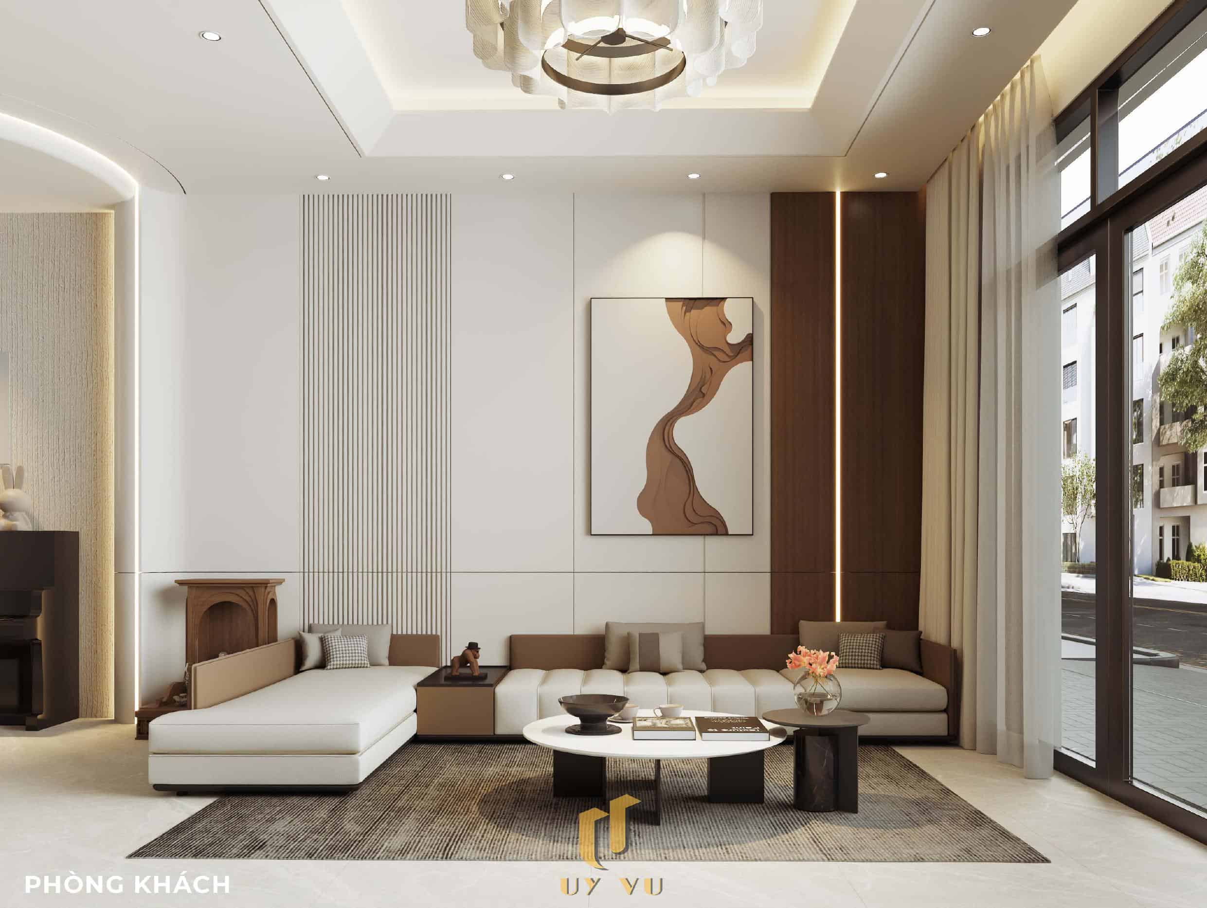 Nhà Chị Xuân Đà Nẵng | Hiện Đại, Tinh Tế Và Đầy Cảm Xúc Phối cảnh phòng khách nhà chị Xuân Đà Nẵng