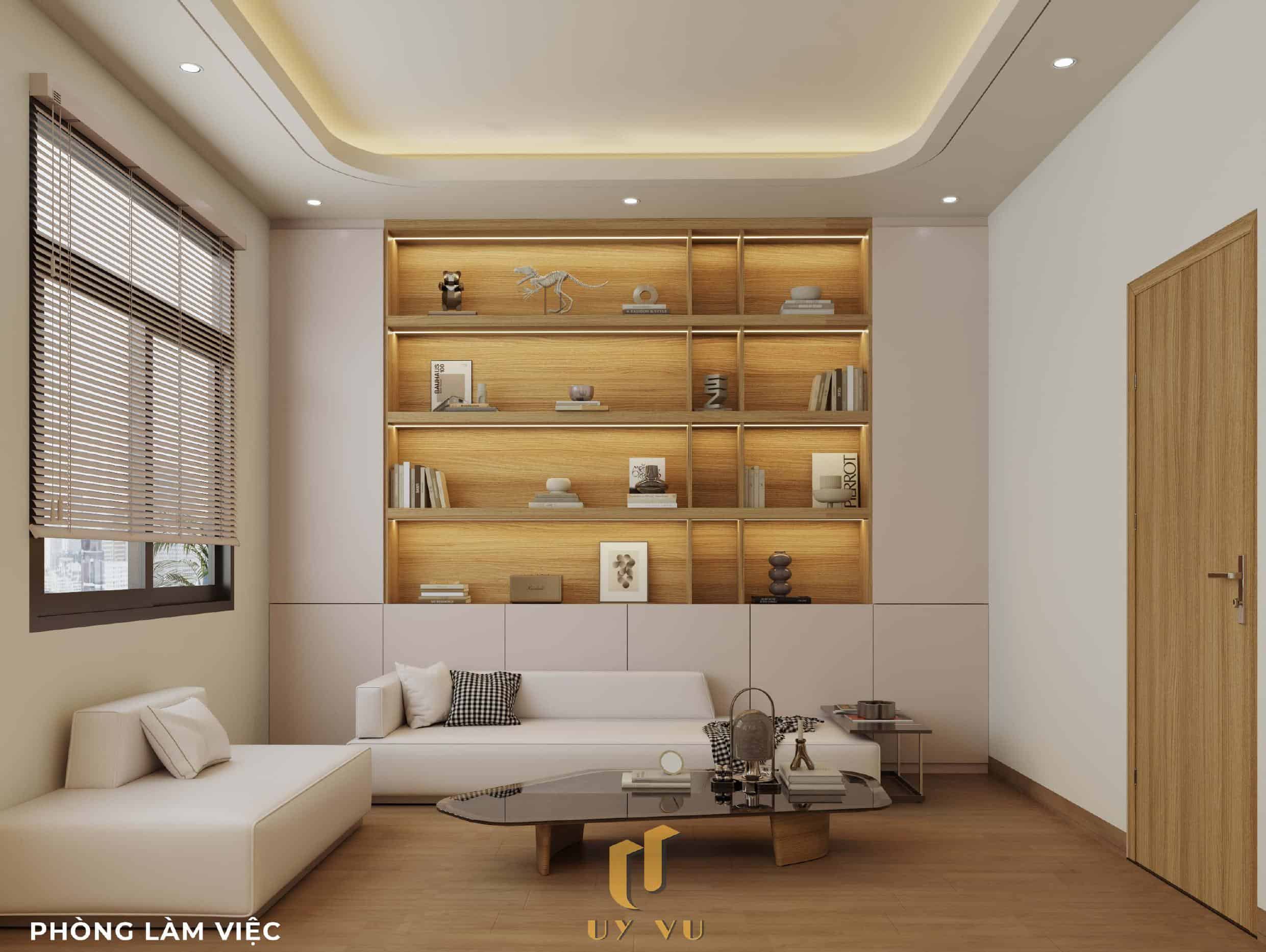 Nhà Chị Xuân Đà Nẵng | Hiện Đại, Tinh Tế Và Đầy Cảm Xúc Phối cảnh phòng làm việc nhà chị Xuân Đà Nẵng