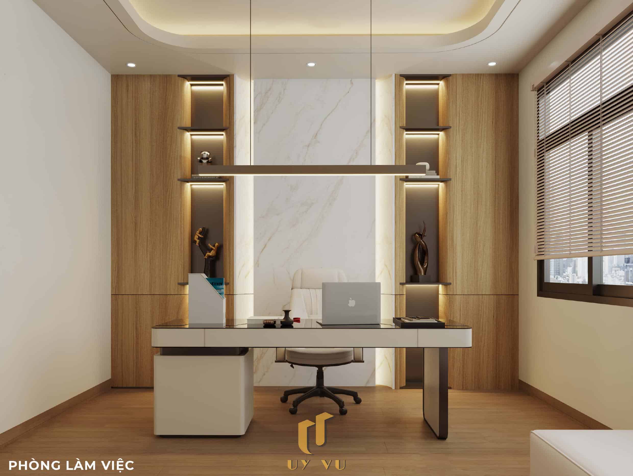 Nhà Chị Xuân Đà Nẵng | Hiện Đại, Tinh Tế Và Đầy Cảm Xúc Phối cảnh phòng làm việc nhà chị Xuân Đà Nẵng