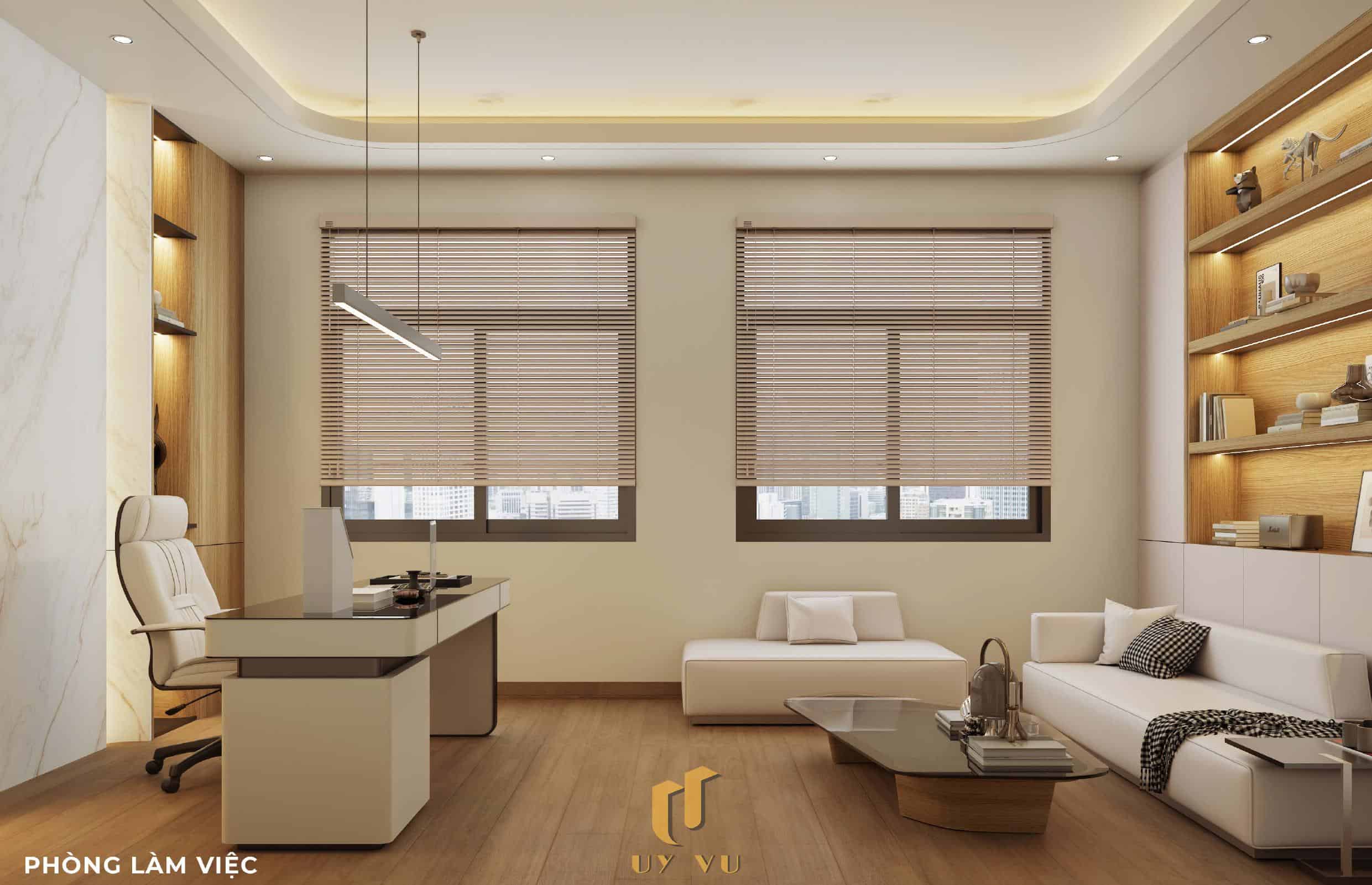 Nhà Chị Xuân Đà Nẵng | Hiện Đại, Tinh Tế Và Đầy Cảm Xúc Phối cảnh phòng làm việc nhà chị Xuân Đà Nẵng