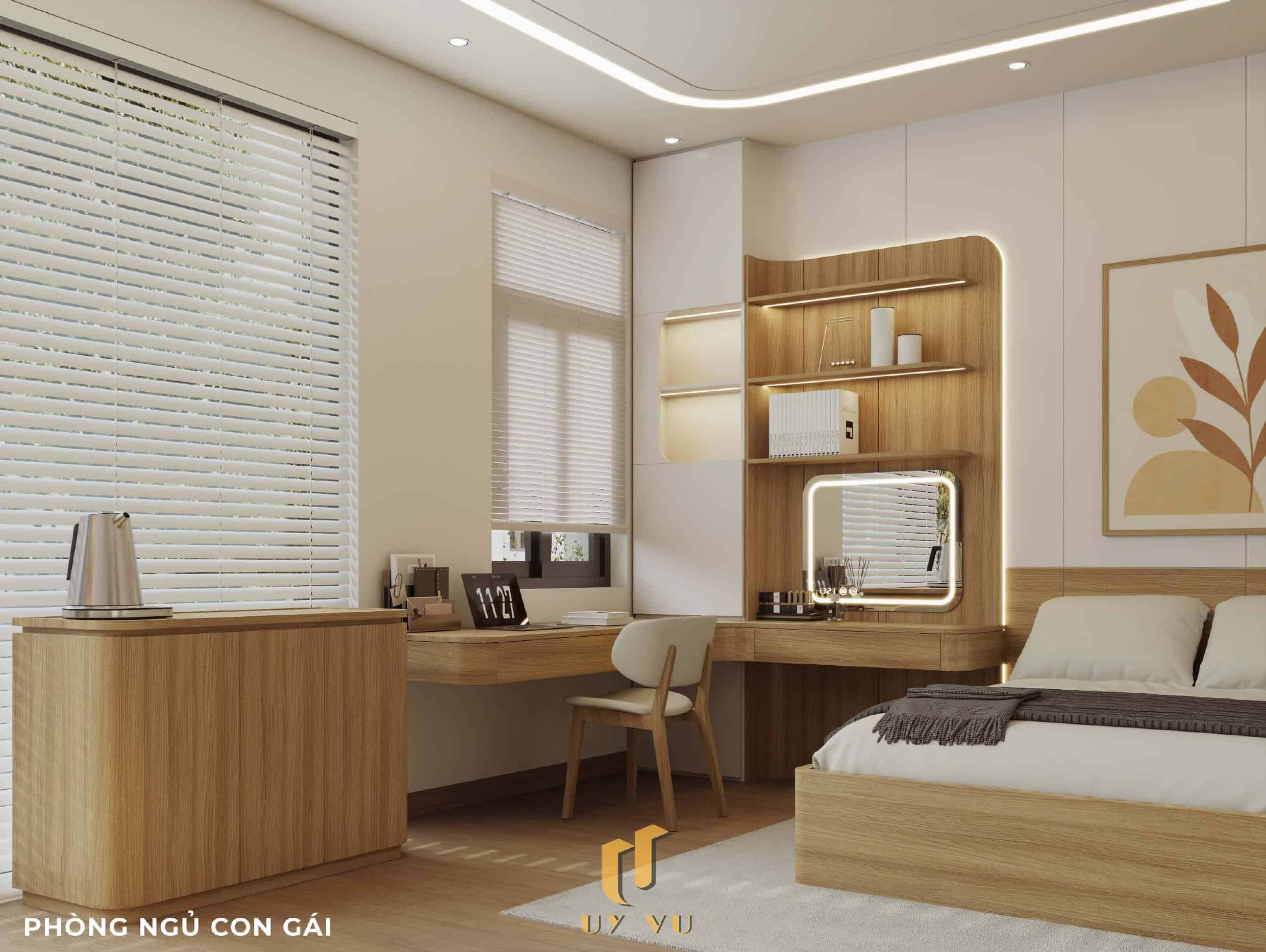 Nhà Chị Xuân Đà Nẵng | Hiện Đại, Tinh Tế Và Đầy Cảm Xúc Phối cảnh phòng ngủ con gái nhà chị Xuân Đà Nẵng