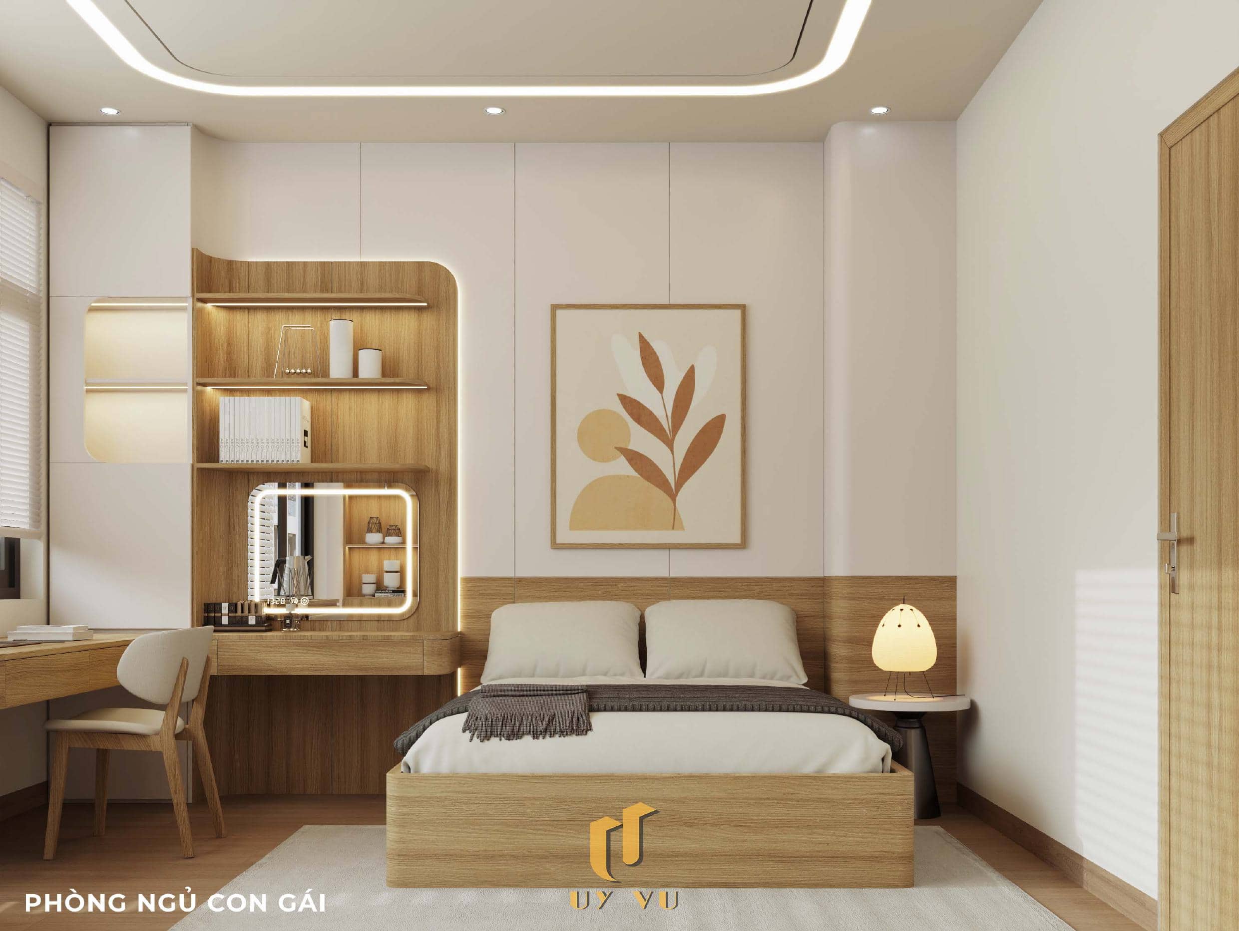 Nhà Chị Xuân Đà Nẵng | Hiện Đại, Tinh Tế Và Đầy Cảm Xúc Phối cảnh phòng ngủ con gái nhà chị Xuân Đà Nẵng