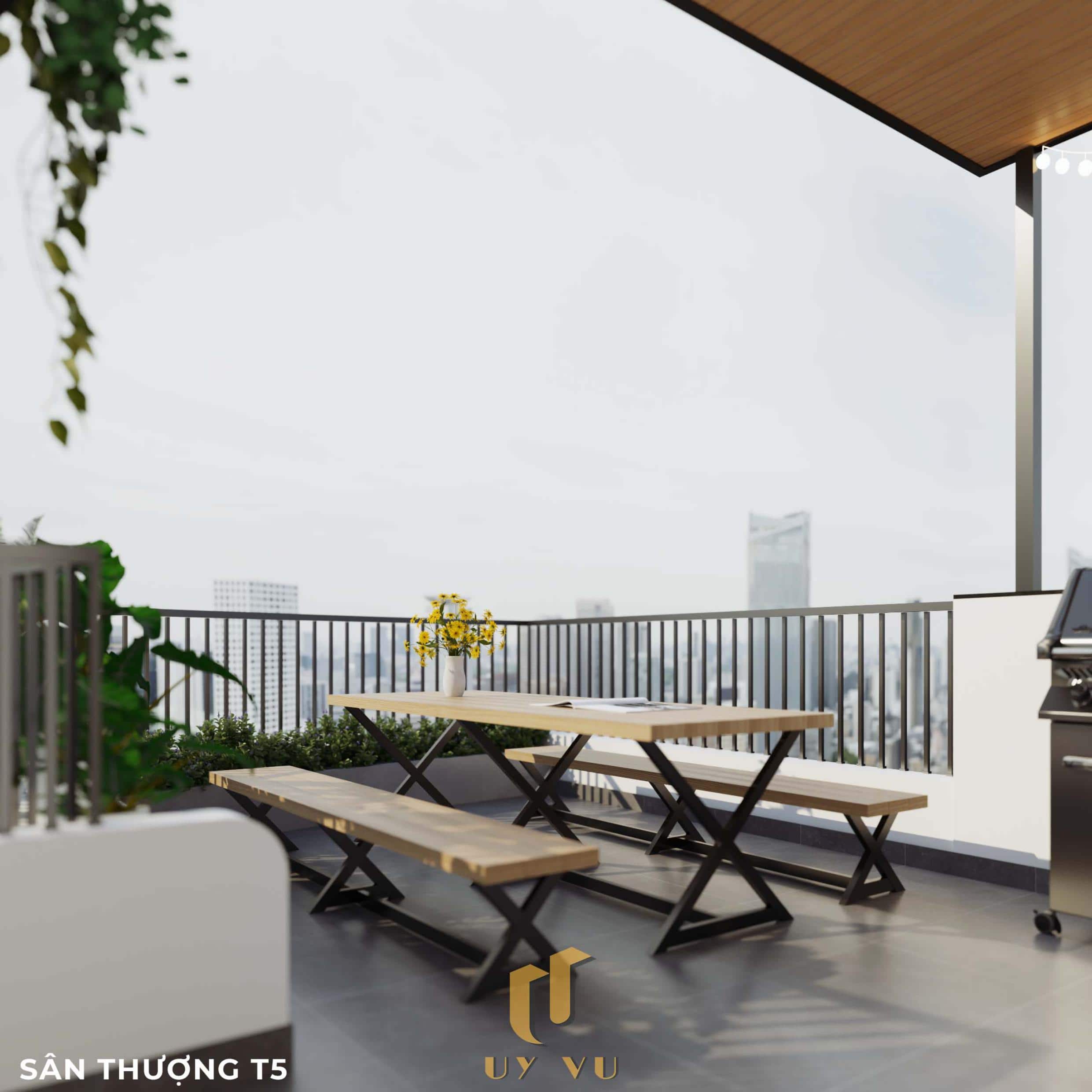 Nhà Chị Xuân Đà Nẵng | Hiện Đại, Tinh Tế Và Đầy Cảm Xúc Phối cảnh sân thượng tầng 5 nhà chị Xuân Đà Nẵng