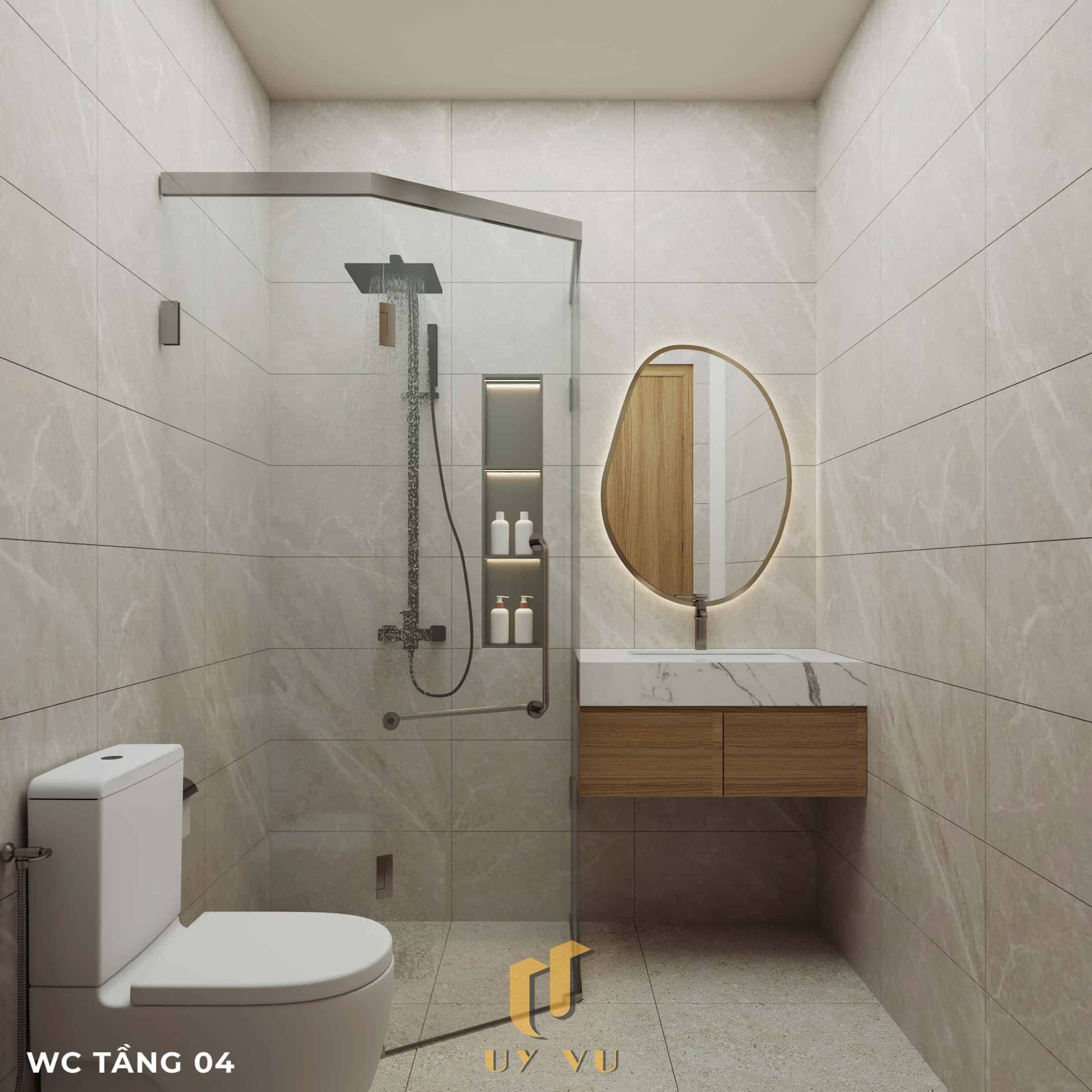 Nhà Chị Xuân Đà Nẵng | Hiện Đại, Tinh Tế Và Đầy Cảm Xúc Phối cảnh wc tầng 4 nhà chị Xuân Đà Nẵng