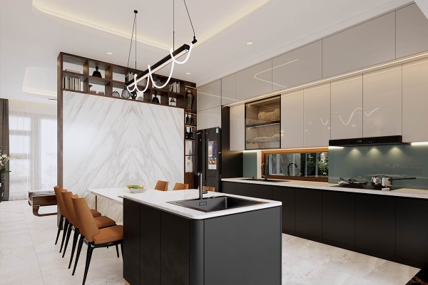 Không gian phòng bếp xanh, lây sáng tự nhiên