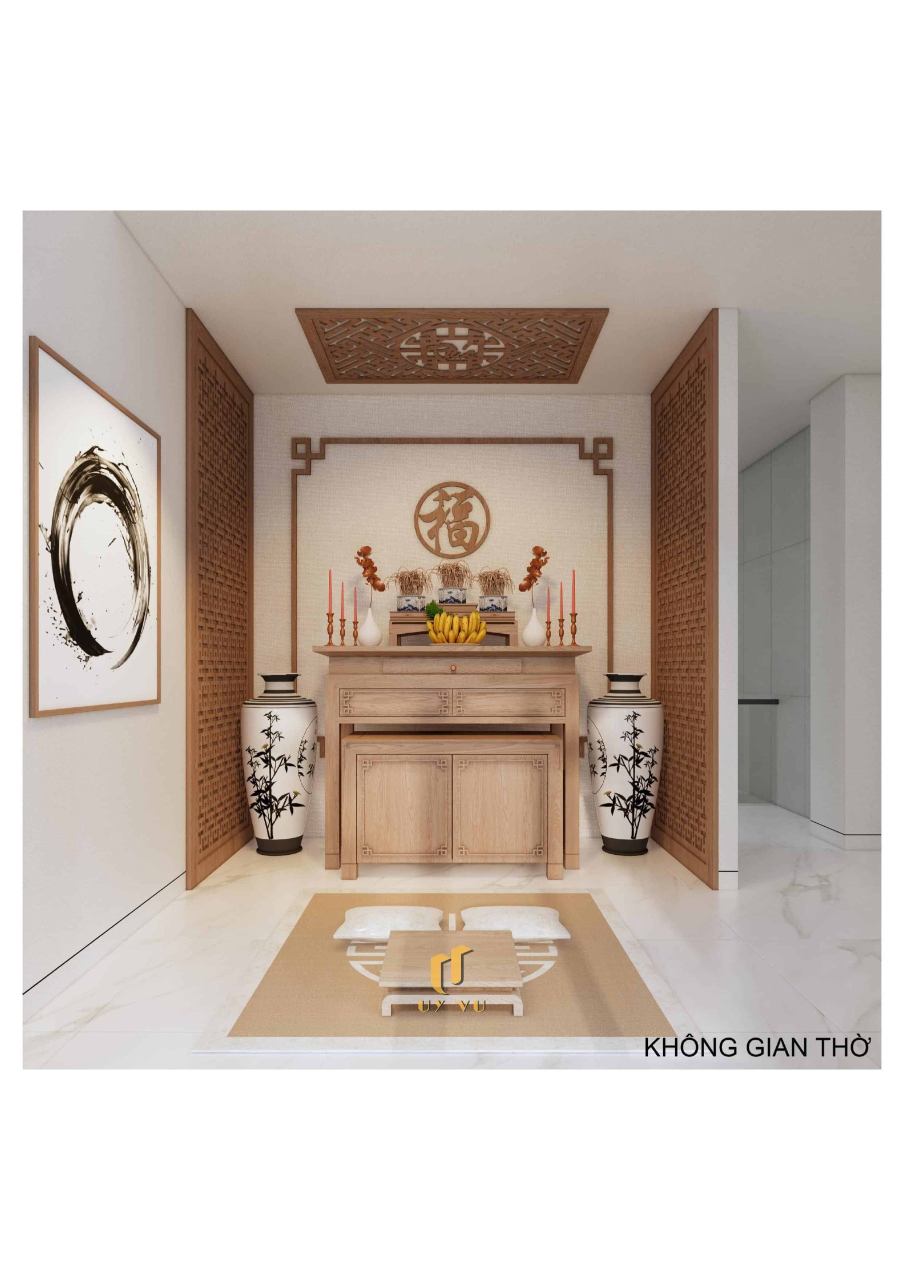 H's House - Từ ánh sáng tự nhiên đến cảm xúc trọn vẹn mỗi ngày Phối cảnh không gian thờ nhà anh Hiếu Đà Nẵng