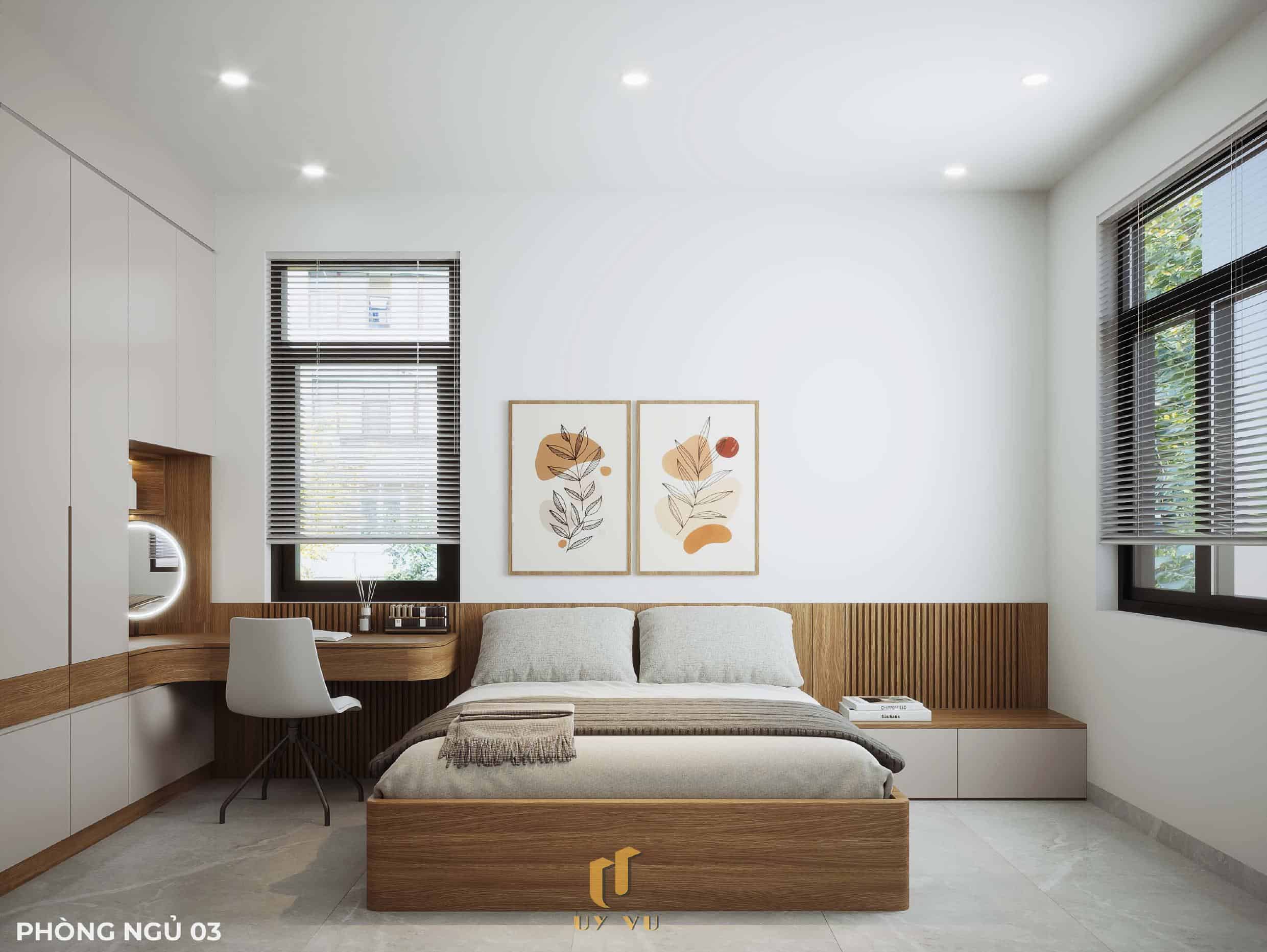 Tối ưu không gian sống với thiết kế nhà chị Hà - Hà Tĩnh Không gian phòng ngủ tầng 2 nhà chị Hà