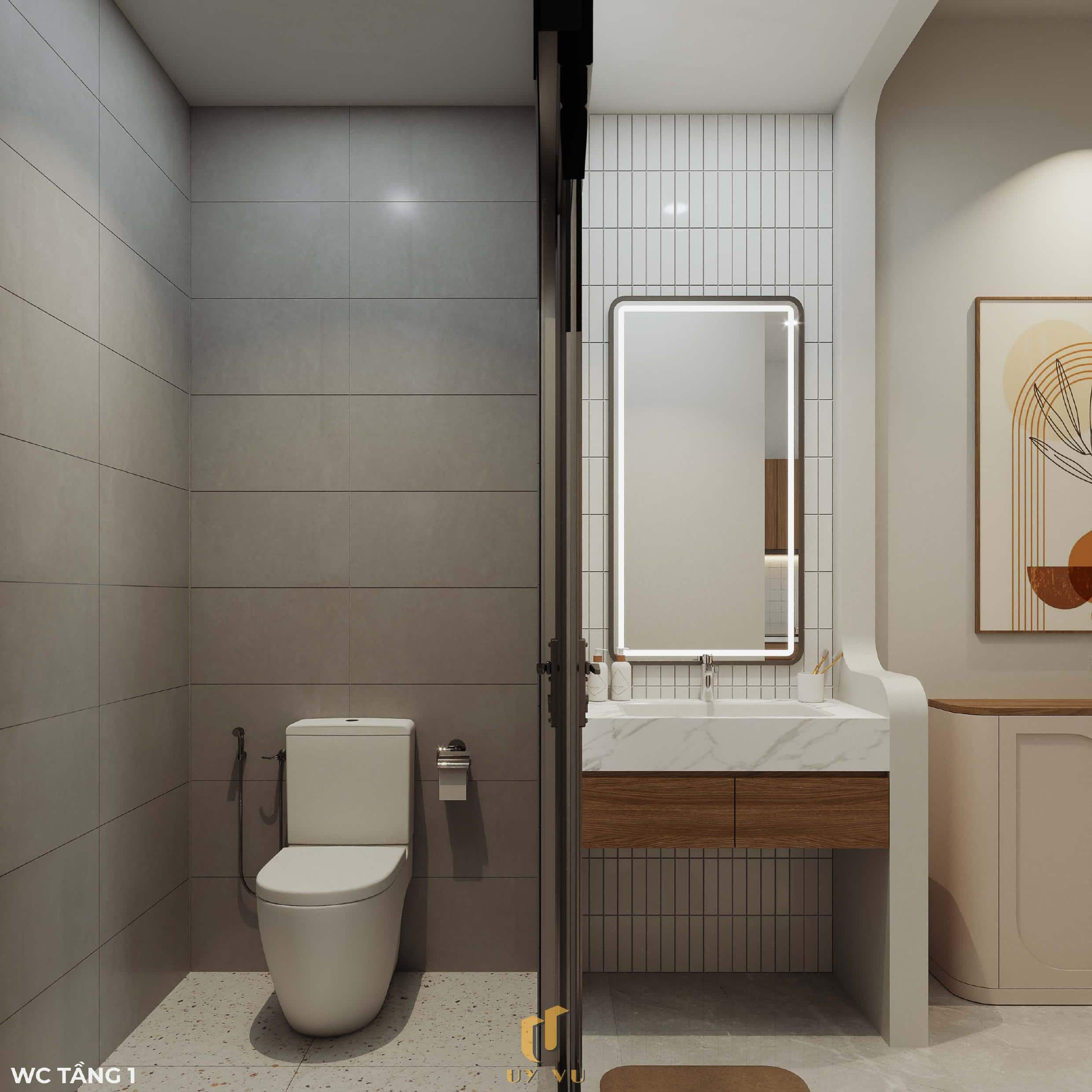 Tối ưu không gian sống với thiết kế nhà chị Hà - Hà Tĩnh Không gian wc tầng 1 nhà chị Hà