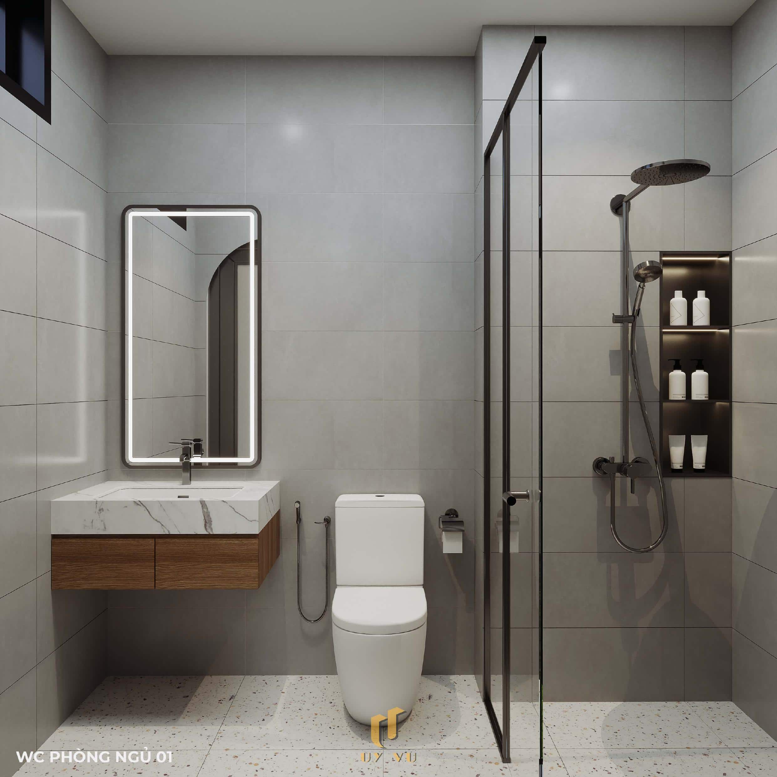 Tối ưu không gian sống với thiết kế nhà chị Hà - Hà Tĩnh Không gian wc phòng ngủ tầng 1 nhà chị Hà