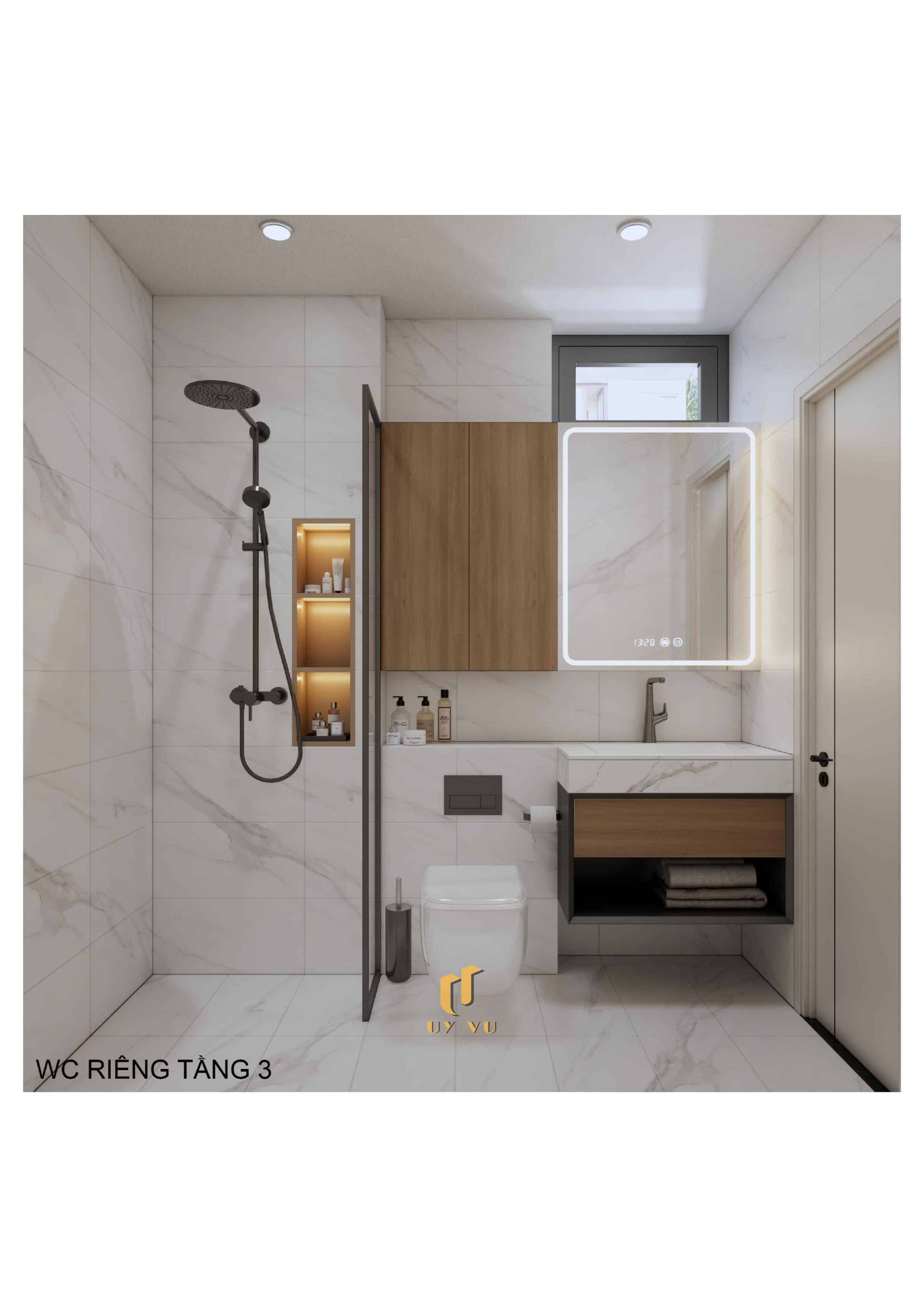 H's House - Từ ánh sáng tự nhiên đến cảm xúc trọn vẹn mỗi ngày Phối cảnh wc riêng tầng 3 nhà anh Hiếu Đà Nẵng