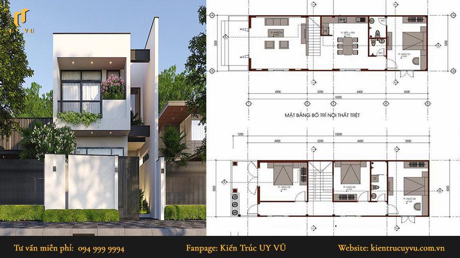 Thiết kế nhà đẹp 2 tầng 4 phòng ngủ rộng rãi