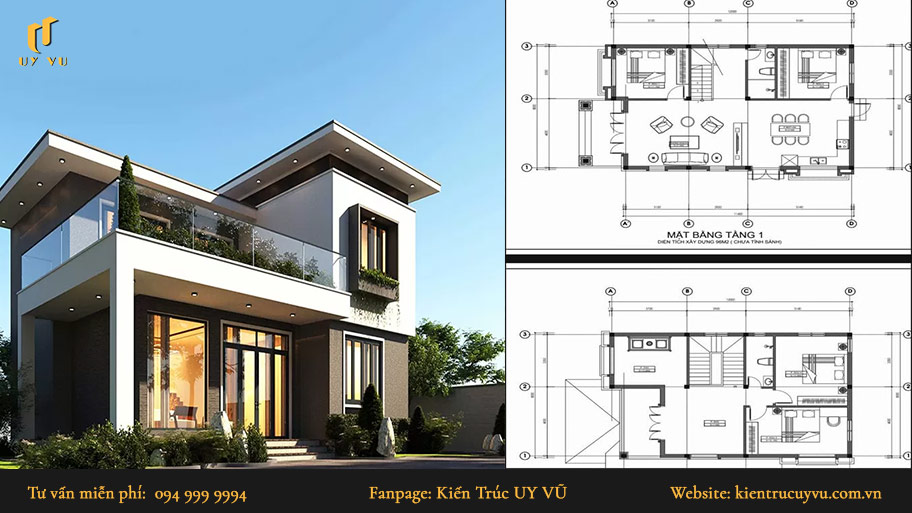 Mẫu nhà 2 tầng đẹp hiện đại 4 phòng ngủ