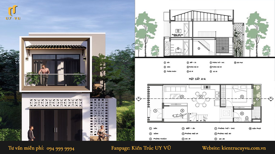 Thiết kế nhà đẹp 2 tầng 70m2