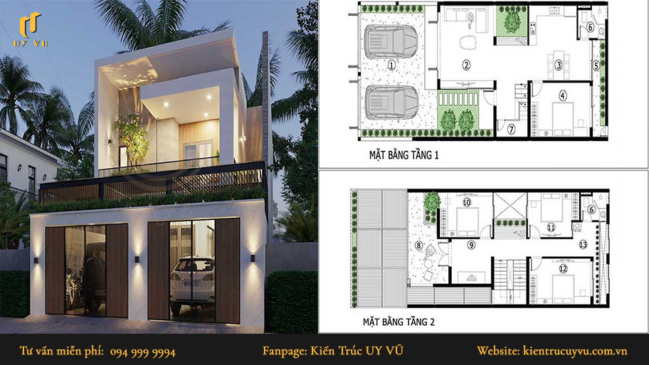 mẫu thiết kế nhà 2 tầng 80m2