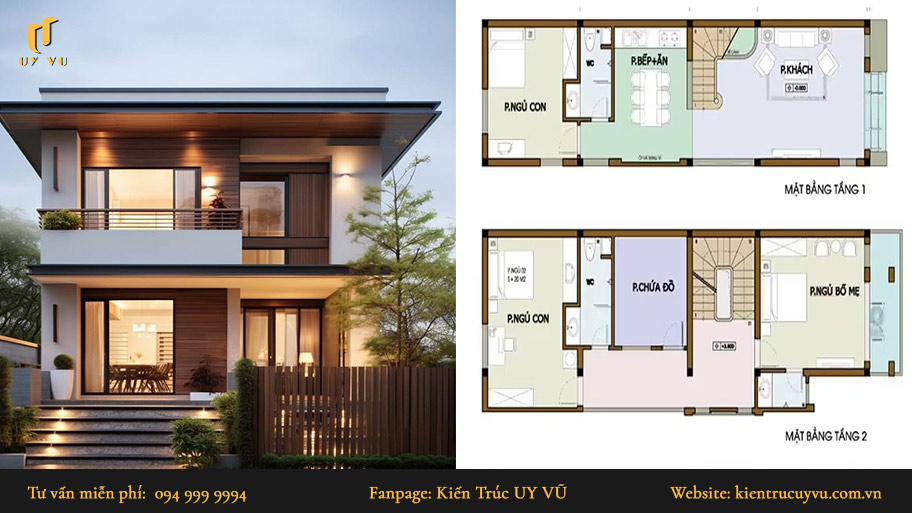 thiết kế nhà 2 tầng 80m2