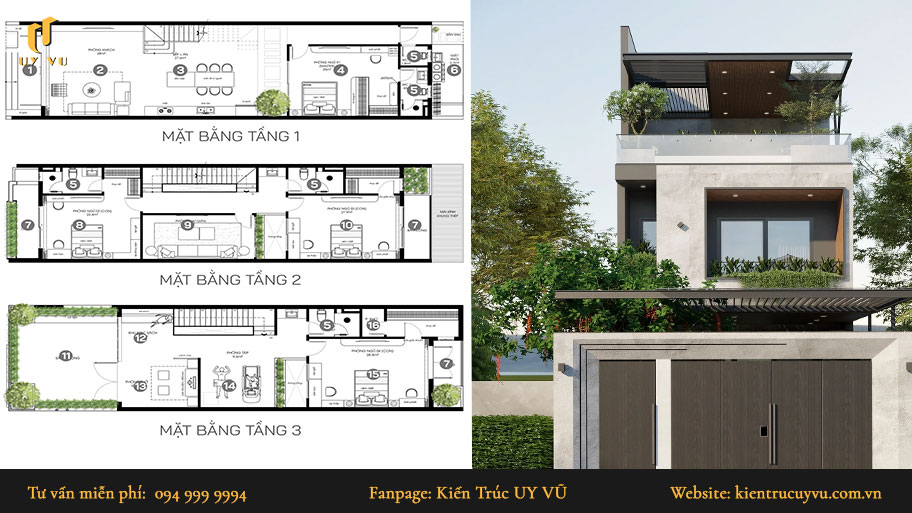 mẫu thiết kế nhà phố đẹp mặt tiền rộng 6m