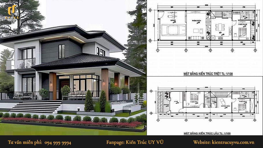 mẫu nhà phố đẹp 2 tầng 100m2