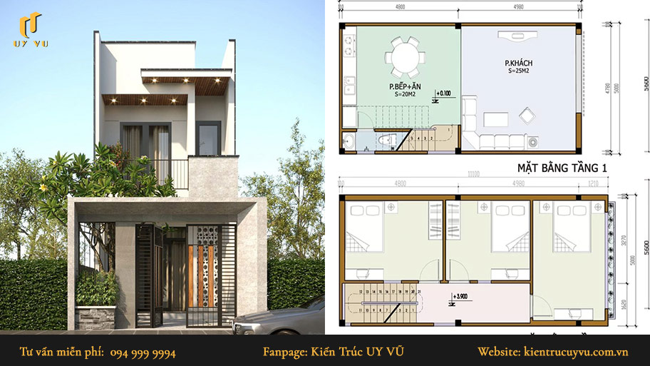 mẫu nhà phố đẹp 2 tầng 2 phòng ngủ