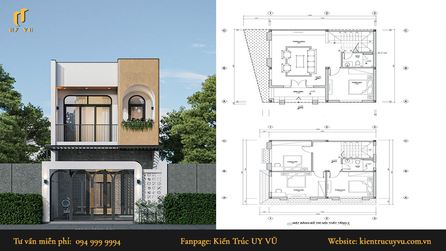 thiết kế nhà 2 tầng 70m2