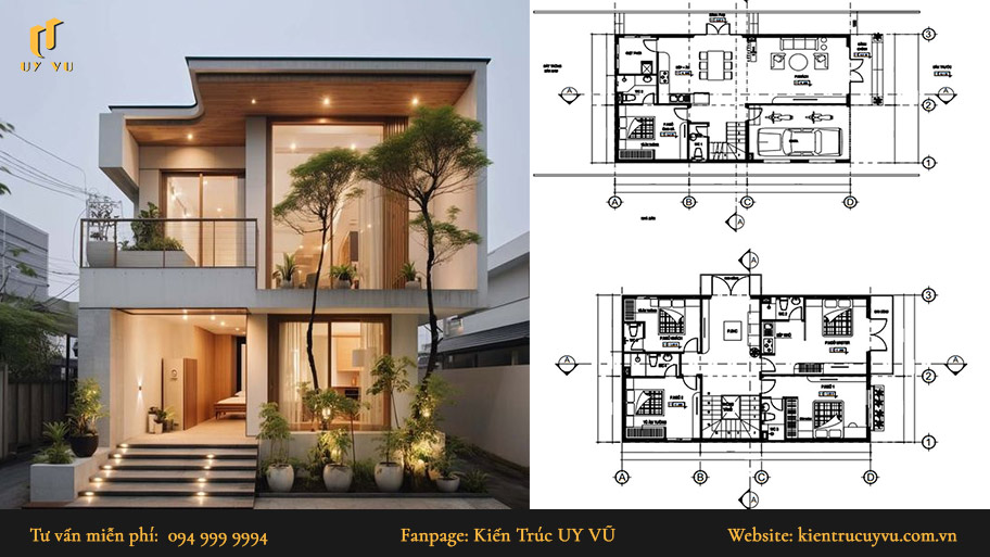 mẫu nhà phố 2 tầng đẹp 90m2
