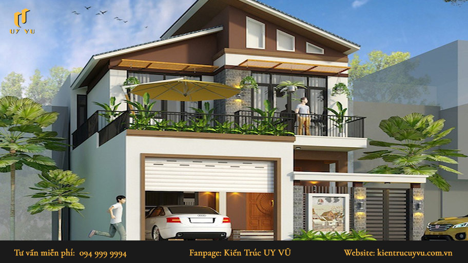 mẫu nhà 2 tầng đẹp mái lệch