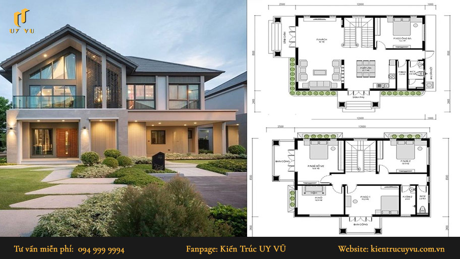 mẫu nhà phố 2 tầng 100m2