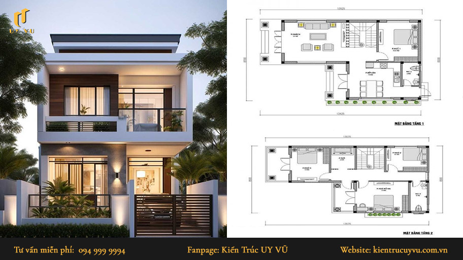 mẫu nhà đẹp 2 tầng 80m2
