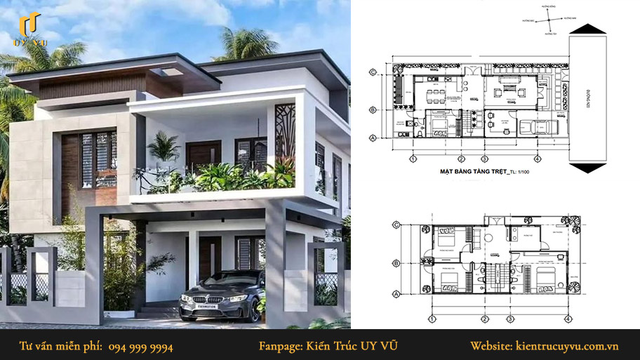 thiết kế nhà 2 tầng đẹp 90m2