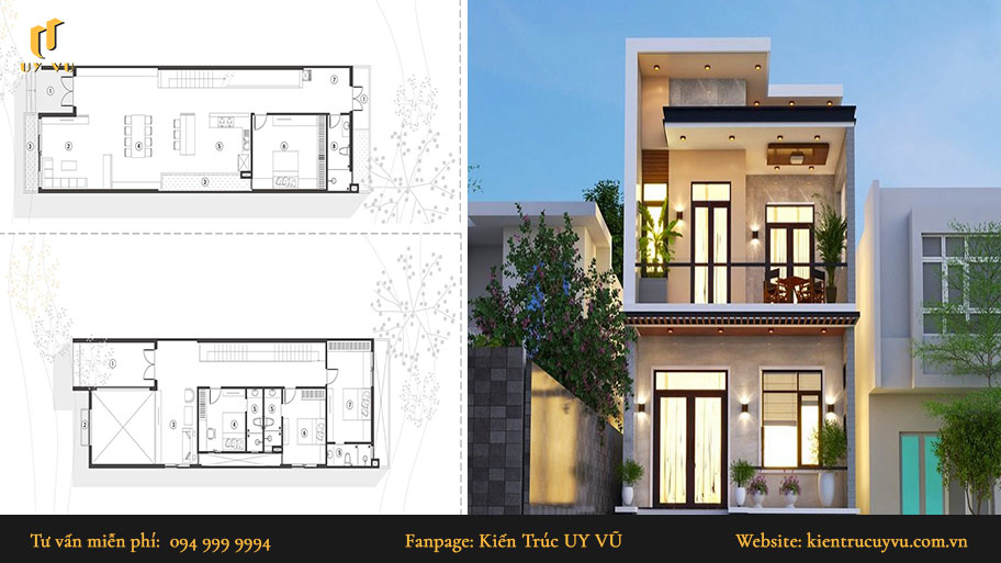 mẫu thiết kế nhà phố đẹp mặt tiền rộng 7m