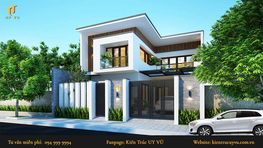 mẫu nhà phố 2 tầng chữ L