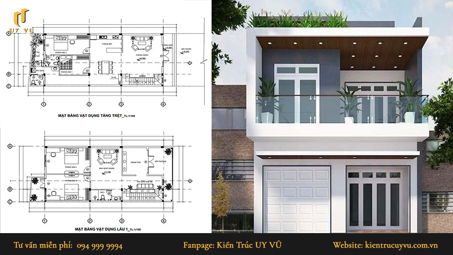 thiết kế nhà phố hiện đại mặt tiền rộng 7m