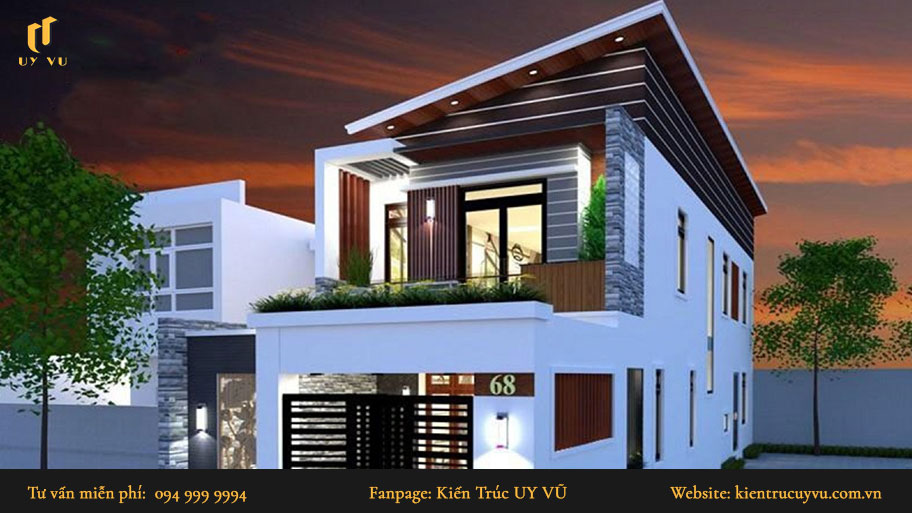 mẫu nhà phố hiện đại mái lệch