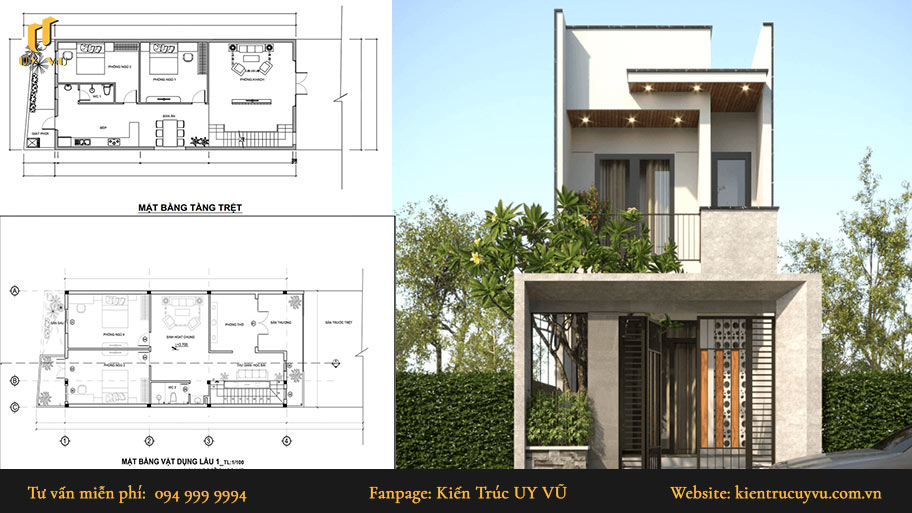 mẫu thiết kế nhà phố mặt tiền 6m