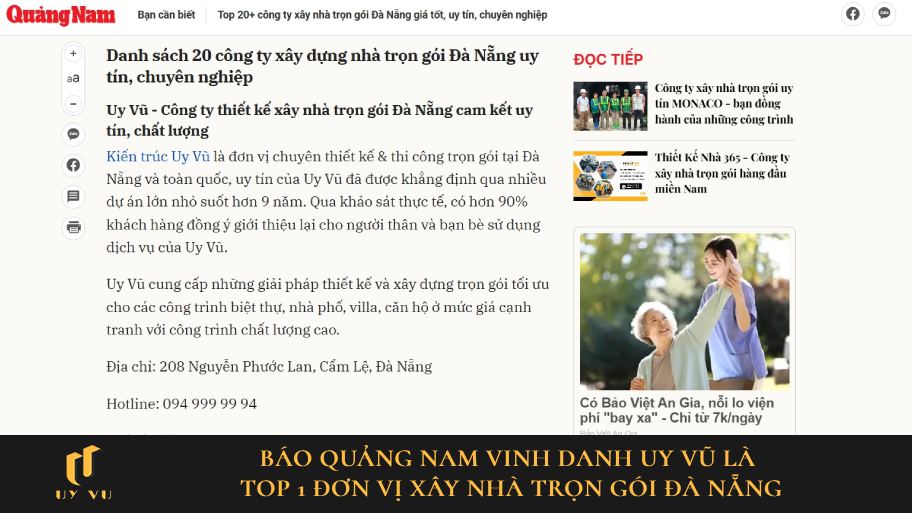 Quảng Nam vinh danh Uy Vũ - top 1 đơn vị xây nhà trọn gói Đà Nẵng báo quảng nam vinh danh uy vũ