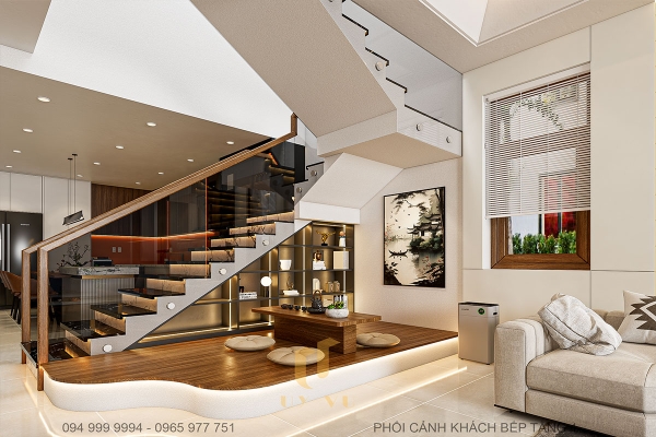 nhà anh tiến phối cảnh phòng khách bếp