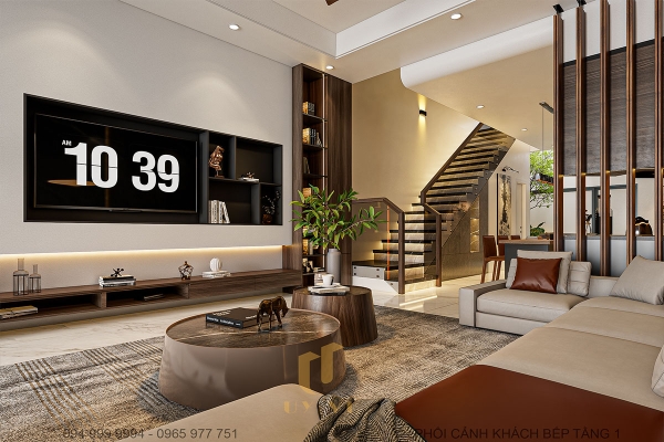 Nhà anh Tuấn phối cảnh phòng khách tầng 1 - view 3