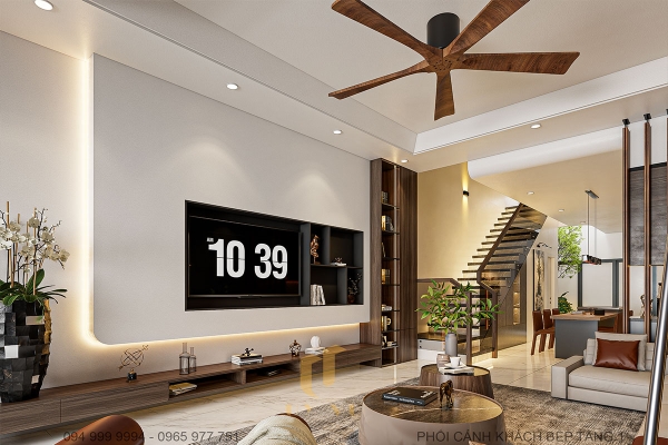 Nhà anh Tuấn phối cảnh phòng khách tầng 1 - view 2