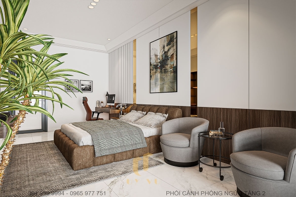 Phối cảnh phòng ngủ 3 tầng 2 view 2 - nhà anh Tuấn