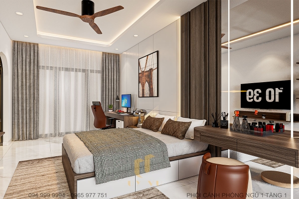 Nhà anh Tuấn phối cảnh phòng ngủ view 3 - tầng 1