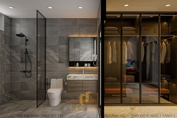 Phối cảnh phòng WC - thay đồ phòng ngủ 1 - tầng 1