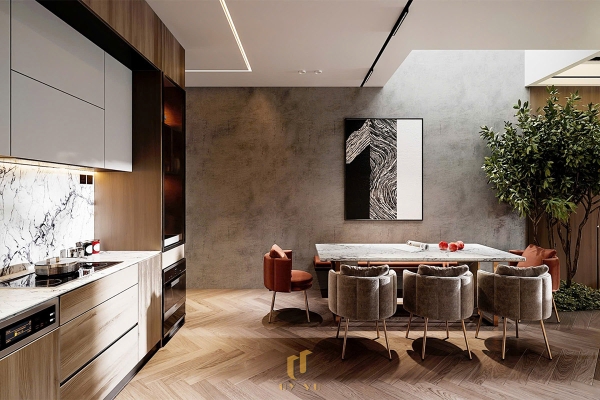 phối cảnh nhà bếp nhà chị lệ chi