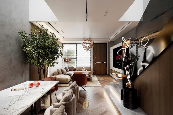 phối cảnh phòng khách nhà chị lệ chi