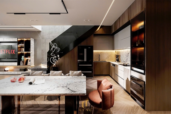 thiết kế phối cảnh phòng bếp nhà anh cường