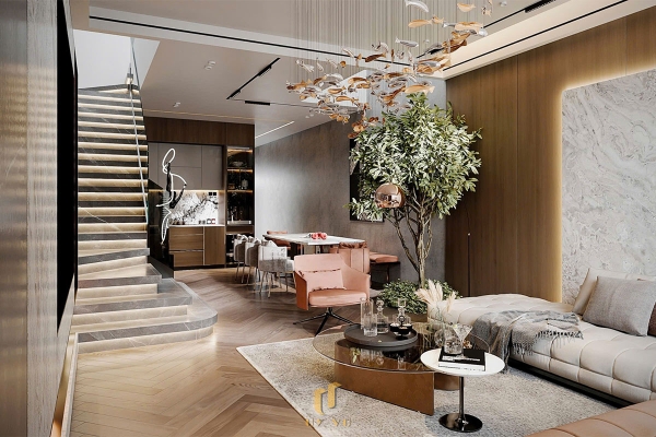 thiết kế phối cảnh phòng khách nhà chị lệ chi